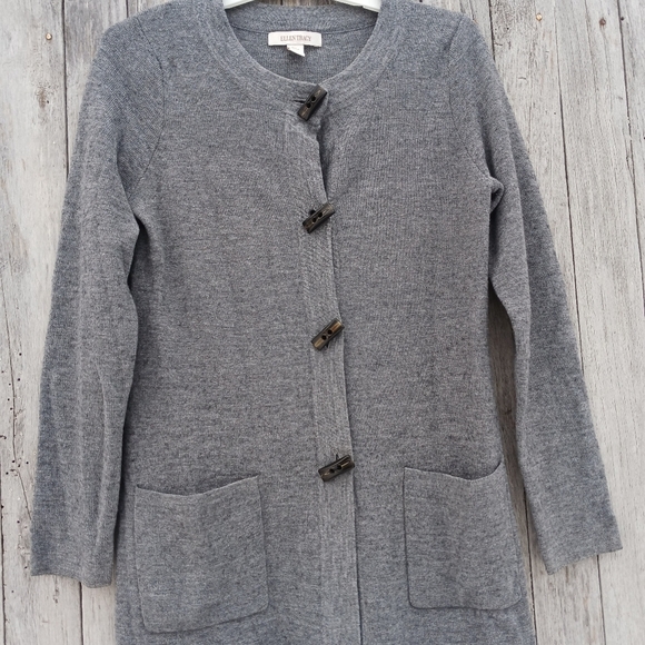 Ellen Tracy Womens Size L Gray Long Cardigan Merino Wool Blend Toggle Buttons - Picture 5 of 5
